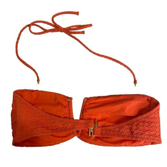 Melissa Odabash Alba Bikini in Sparkly Apricot Orange Size 10 Bandeau Brazilian - Picture 4 of 7